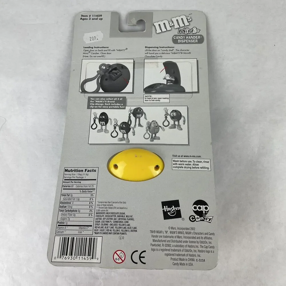M&M's Minis Candy Hander Dispenser Clip-On Cap Candy Vintage 2002 Yellow New
